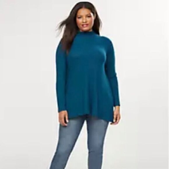 Lane Bryant Soft Swing Teal Ribbed Mock Turtleneck Top. Size 14 - 16. New! - Picture 1 of 10